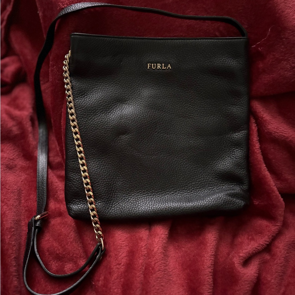 Furla “Julia” Black Pebbled Leather Crossbody Bag